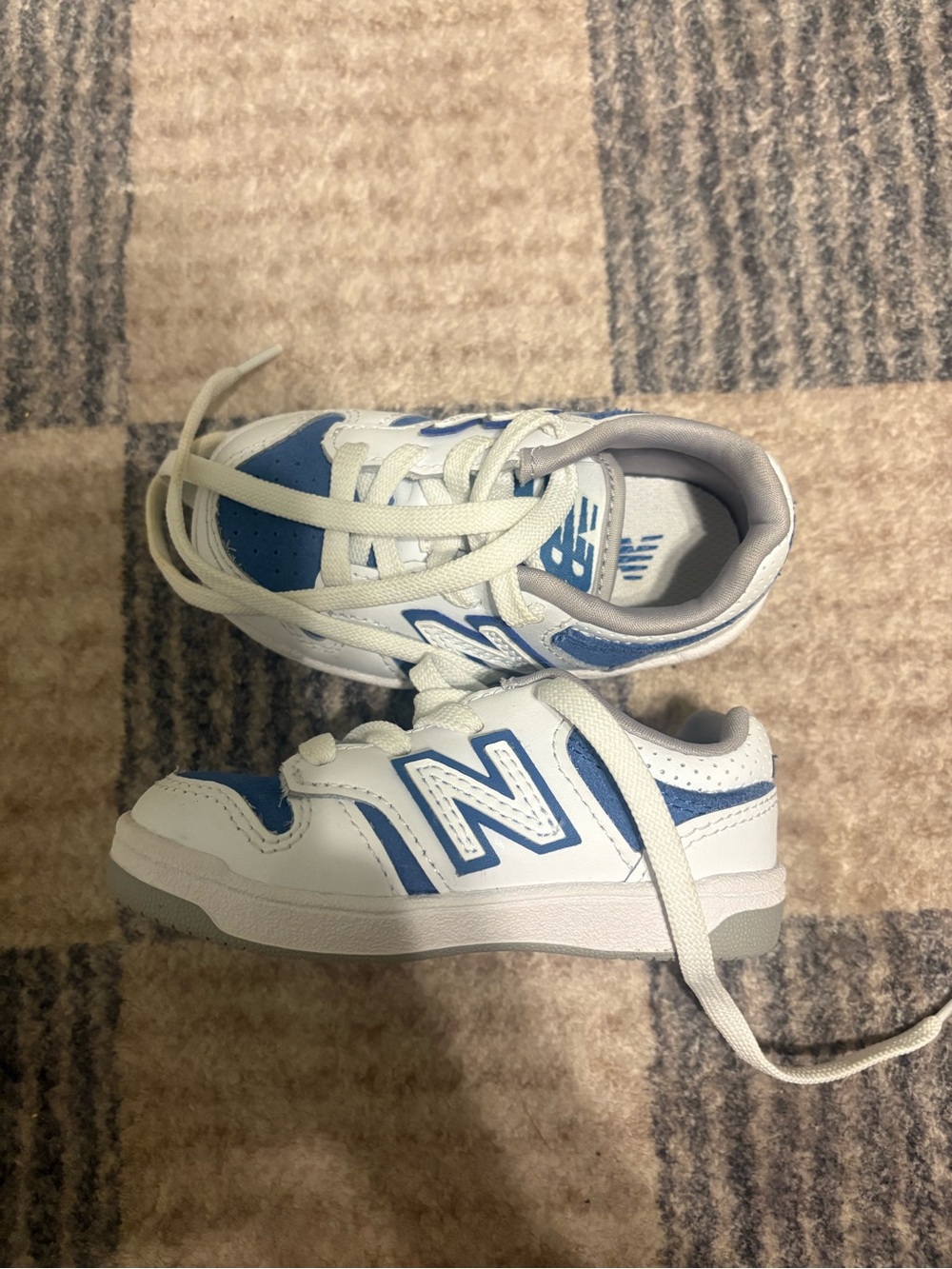 New Balance Kids White and Blue Athletic Sneakers